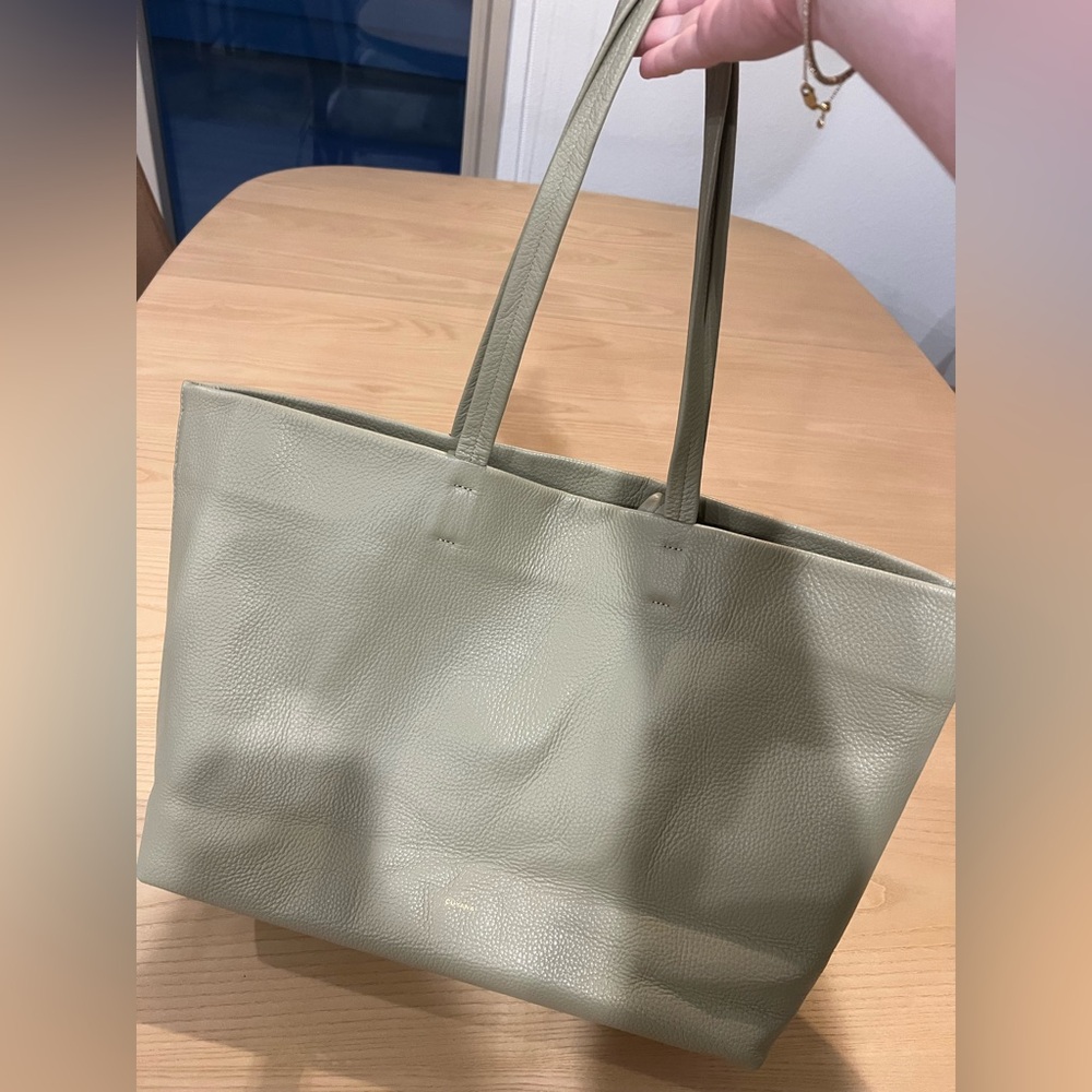 Cuyana Sage Leather Tote Bag with Insert